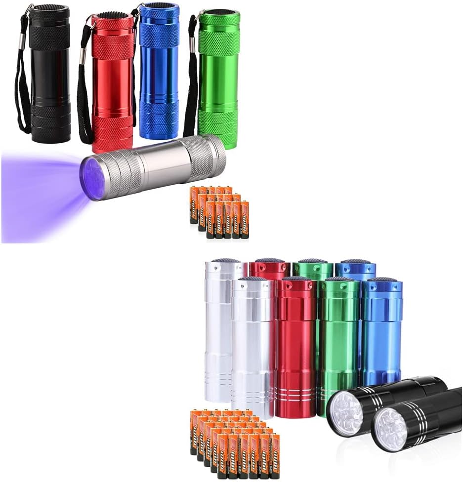 yikosam 5 Pcs UV Black Light Flashlights and 10 Pack of Flashlights 9