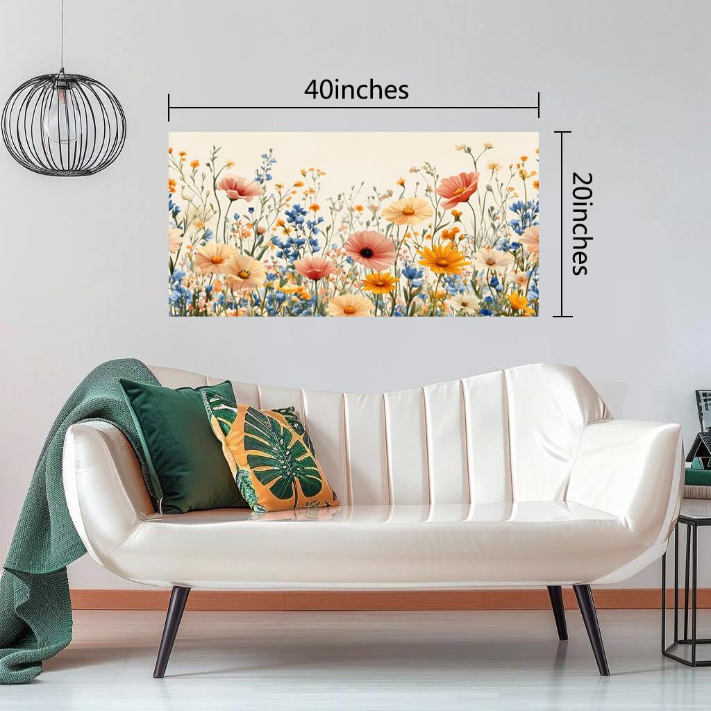 kzku wall art floral canvas print wildflower garden pink yellow blue watercolor style flower picture for bedroom living room artwork home wall decoration 20x40in 40"l x 20"w multicolor/floral