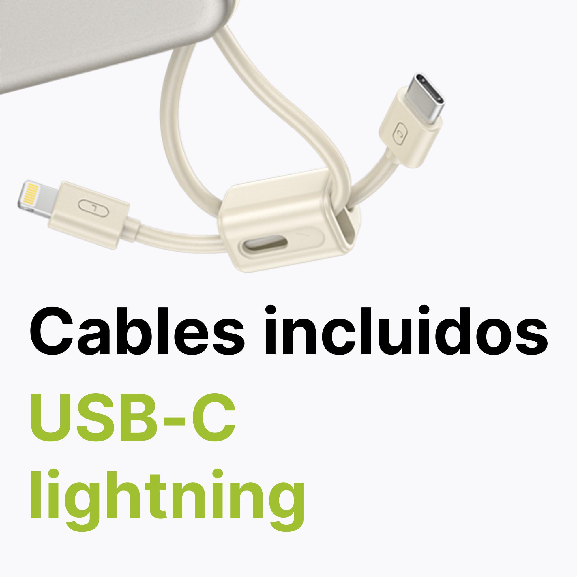 batería Externa portátil de 10000 mAh con Cables Integrados USB-C y Lightning, Carga Rápida, Indicador LED, 4 Combinaciones de Carga, Compatible con iPhone, Android (Lila)