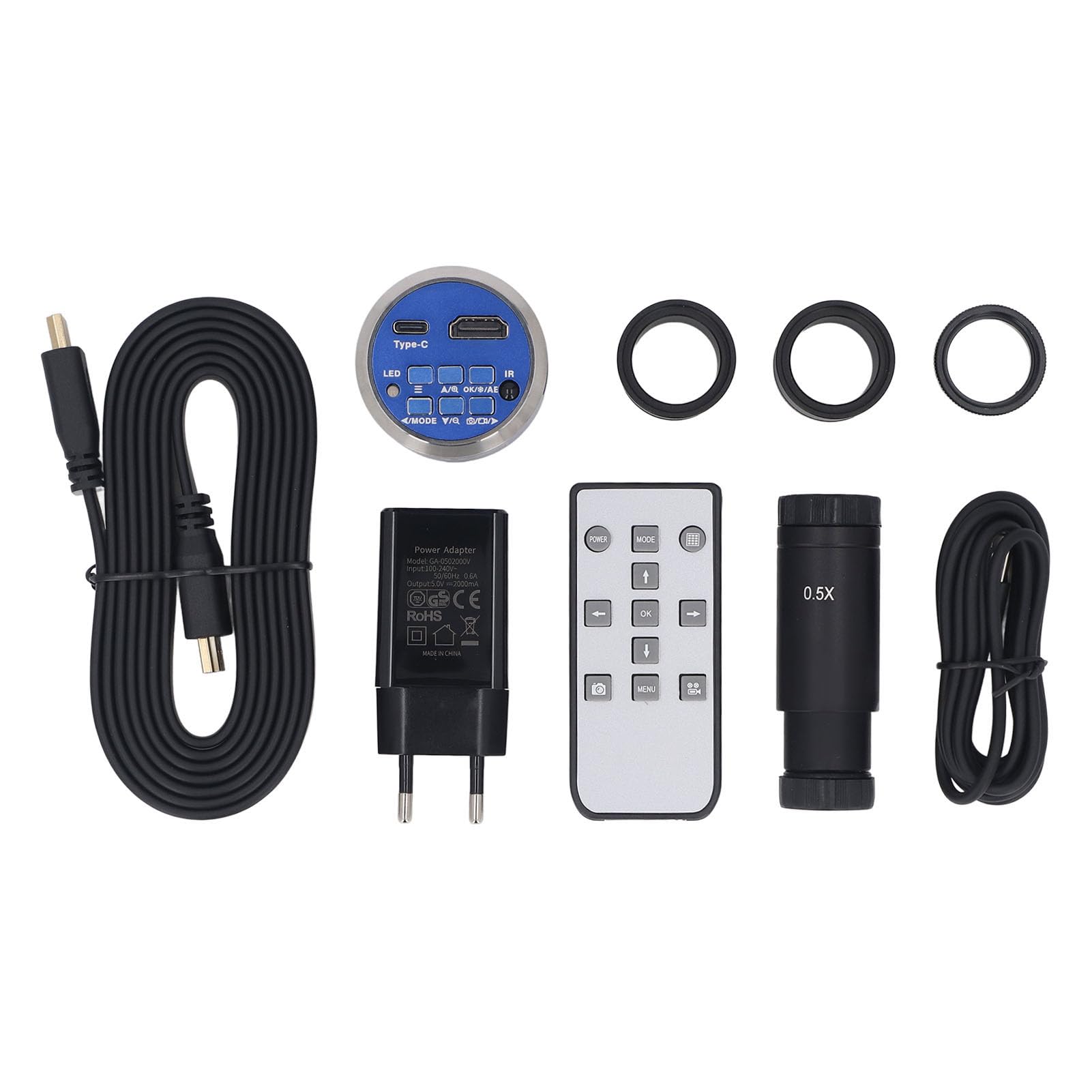 Cámara de Microscopio Digital 4K HD con Interfaz Multimedia Tipo C y Adaptador de Lente C Mount 0.5X para Uso Industrial Compatible con Trinoculares y Dispositivos con Salida TV