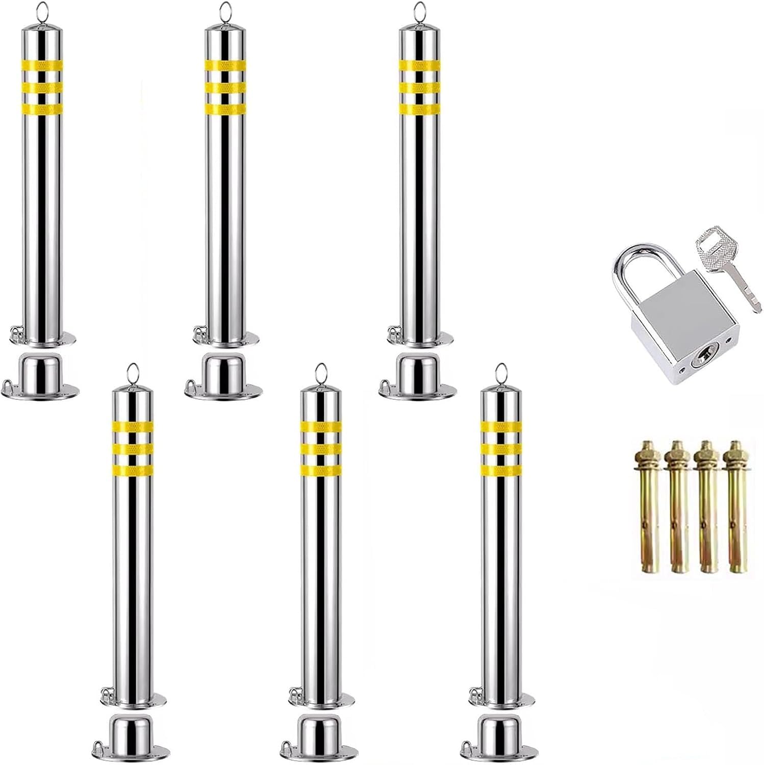 JYBNBBE Delineator Post Cone Driveway Caution Sign Detachable Traffic Delineator Posts Stainless Steel, Reflective Warning Stakes Bollard Post Caution Cones For Sidewalks/Drivewa,6 Pack-H 90cm/35inch