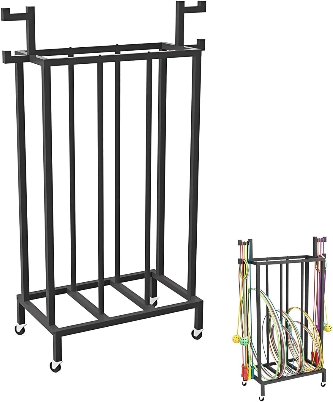 Aimery Exercise Hoop and Jump Rope Storage Cart, Heavy-Duty Holder with Wheels, Gym Equipment Rack