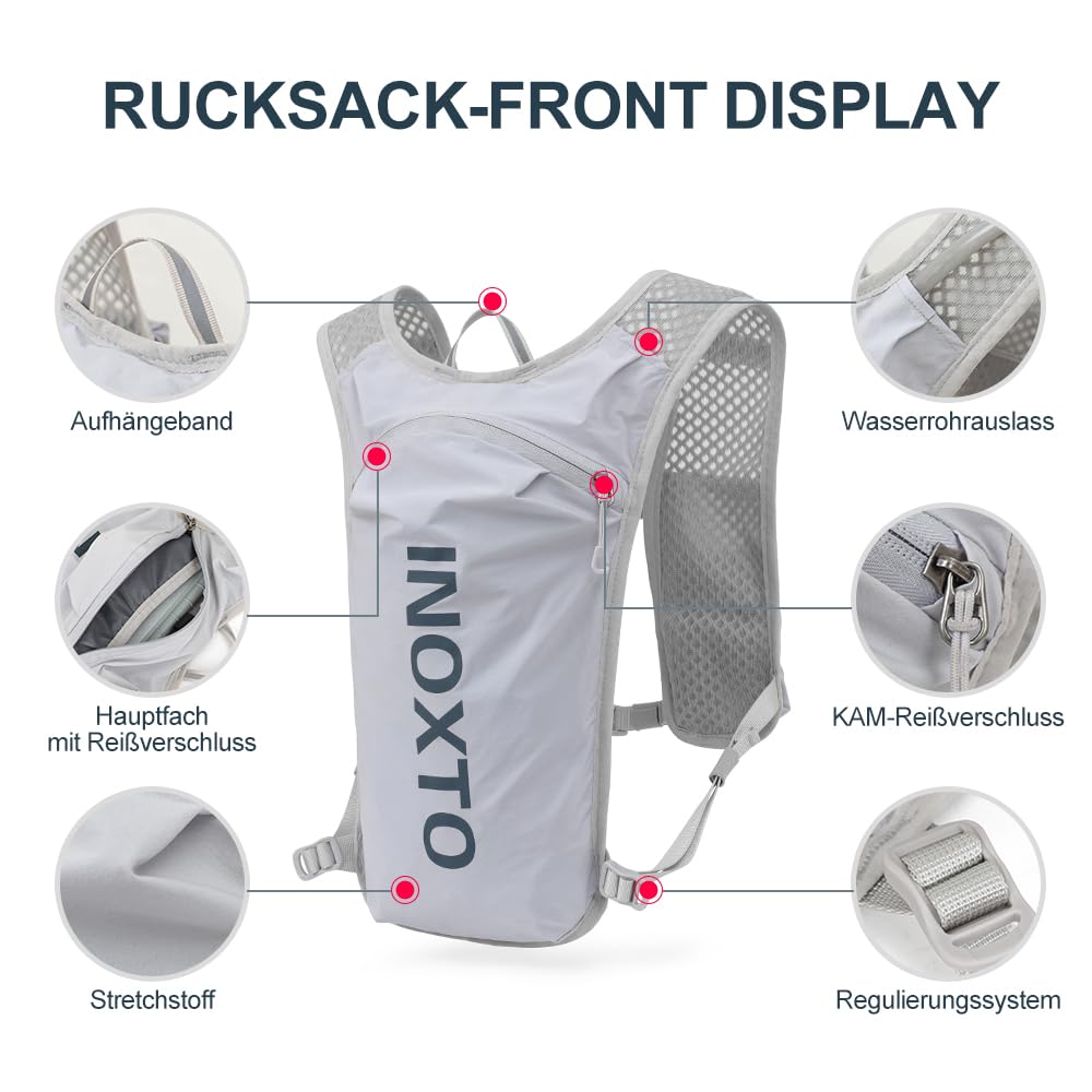 INOXTO Sport Wasserbeutel Weste Mit 1.5l Trinkblasen Running Weste Rucksack FüR Outdoor Wandern Trail Marathon Radfahren Rennen Camping MäNner Und Frauen
