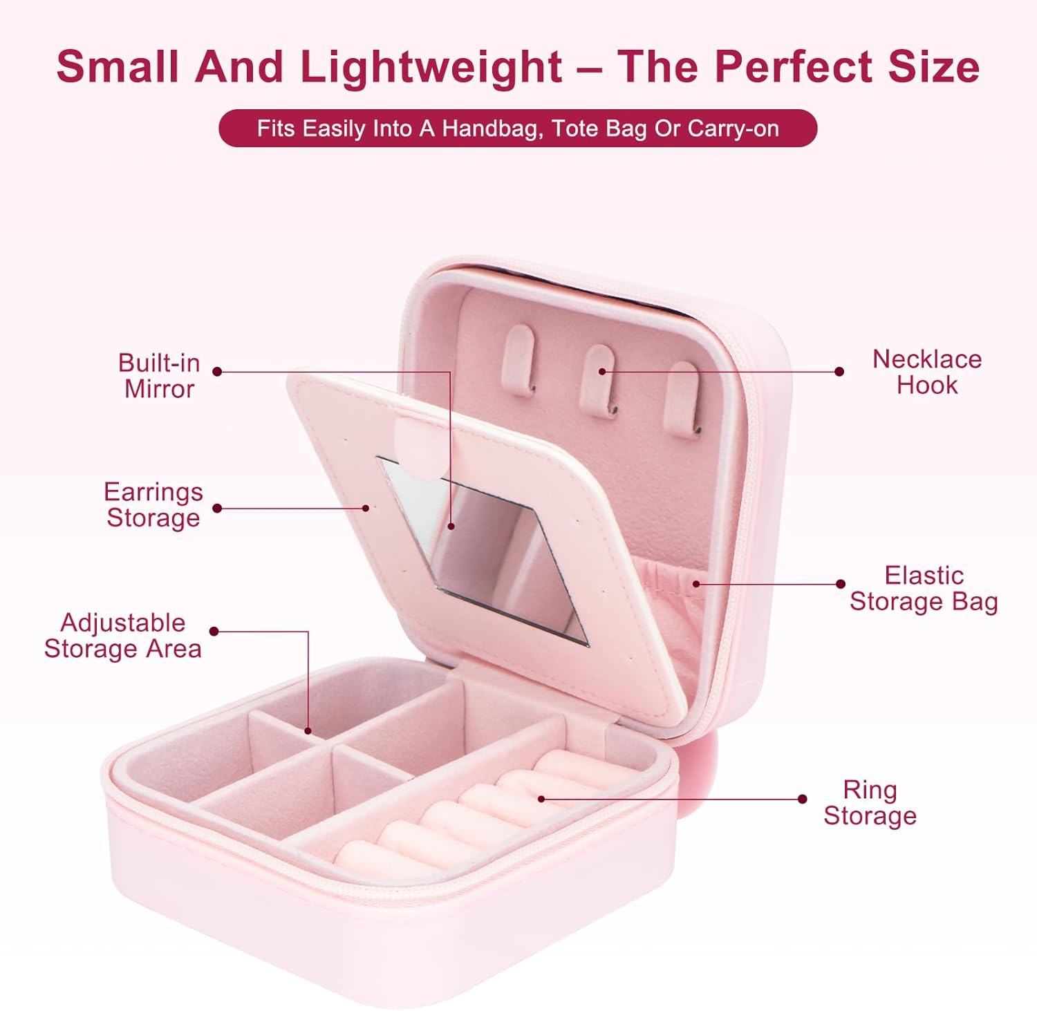 Cute Bunny Travel Jewelry Case with Mirror, Silicone Portable Mini Small Jewelry Box Organizer for Women Girls Mom, Wedding, Birthday Gift - Pink - Image 2