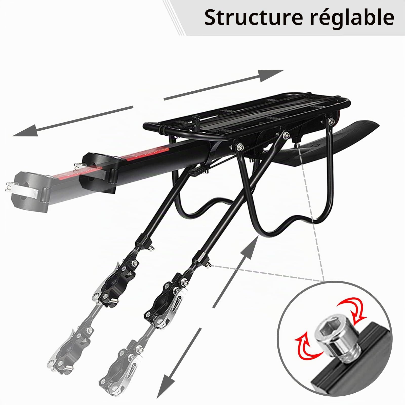 Porte Bagage Vélo Arrière, Porte Bagage Velo Arriere Universel en Alliage d'Aluminium, Rapide Installation Porte-Bagages avec Réflecteur et Garde-Boue pour VTT de 24 à 29 Pouces
