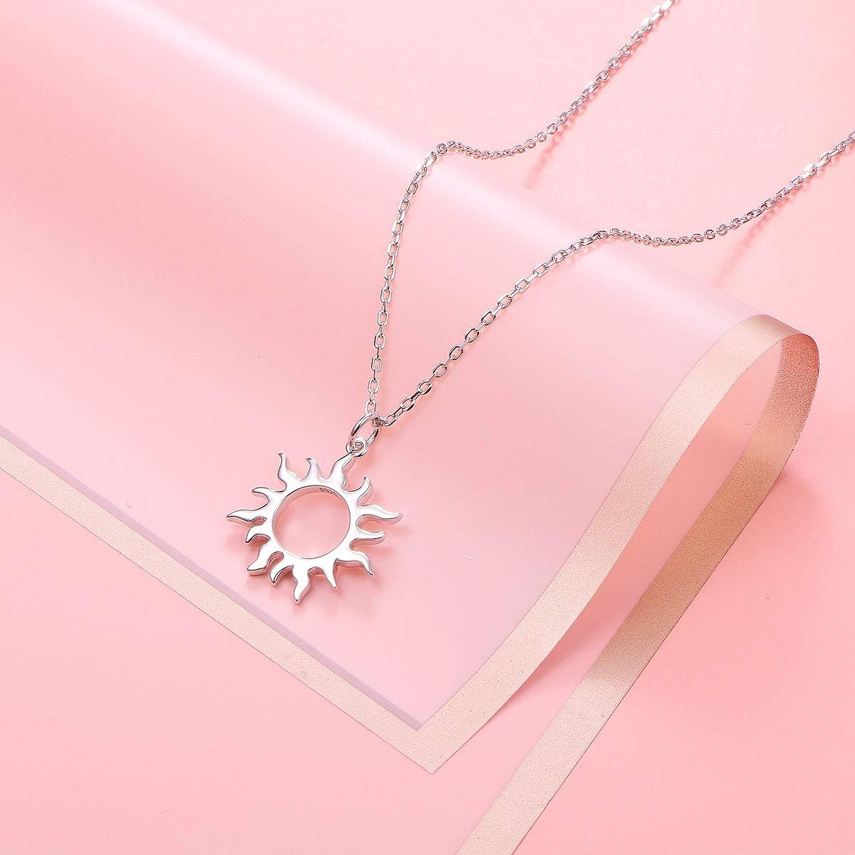 DAOCHONG S925 Sterling Silver Sun Sunlight Sunburst Choker Short Dainty Necklace Pendant for Women Jewelry - Image 4