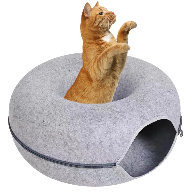 Letto a tunnel a forma di ciambella per gatti, letto a tunnel per gatti indoor - Letto rotondo per gatti in feltro con tunnel a forma di ciambella rimovibili e traspiranti | Tunnel in per gatti