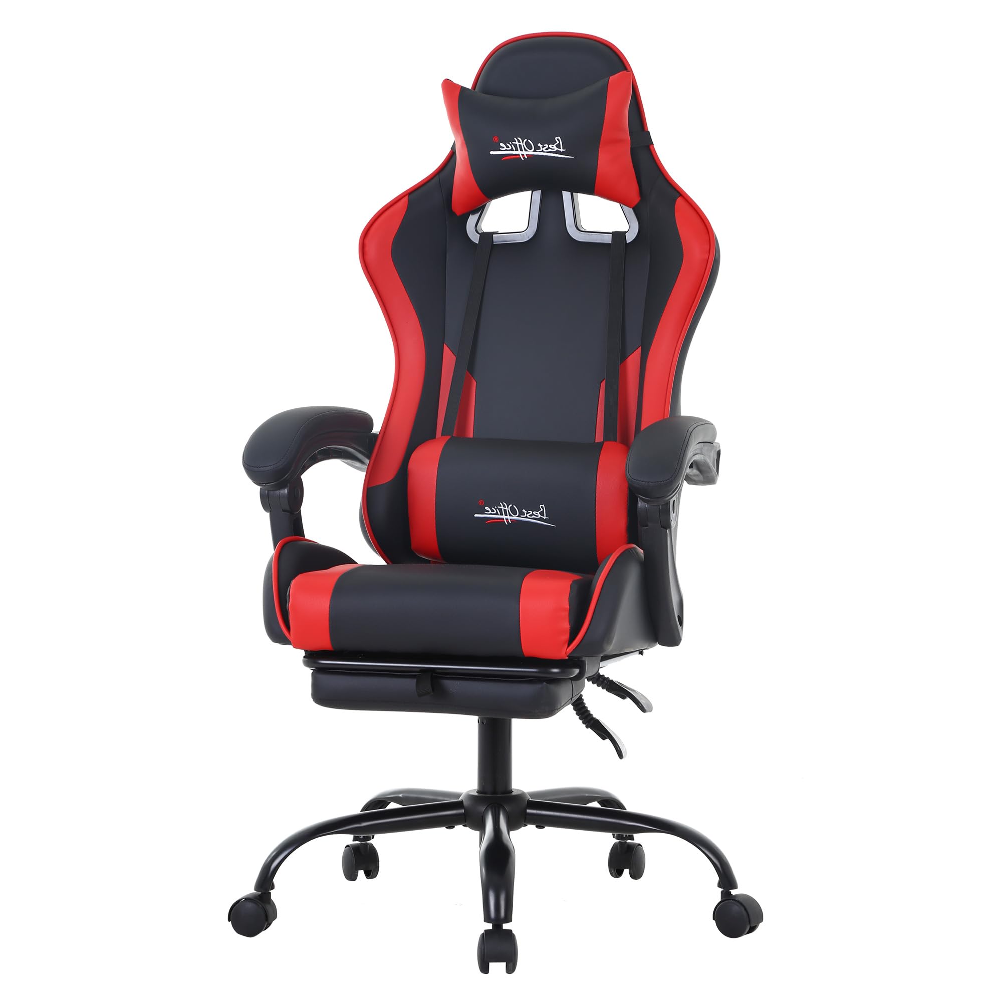 Ergonomic Racing Desk Chair Computer Chair Gaming Chair with Footrest Lumbar Support Headrest Armrest Task Rolling Swivel Ergonomic E-Sports Adjustable PC Gamer Chair (Red)