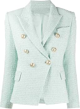 【Sサイズ】新品未使用 TWEED JACKET(MINT) Jacket Women's Classic Metal Buttons Double Breasted Tweed
