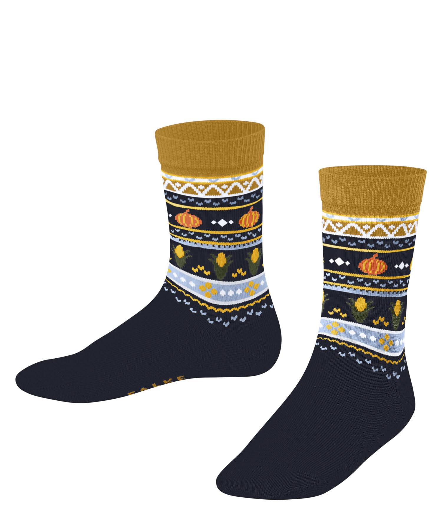 FALKE Unisex Kids Pumpkin Fair Isle K So Cotton Patterned Socks 1 Pair, Blue Space 6116, 12-2.5
