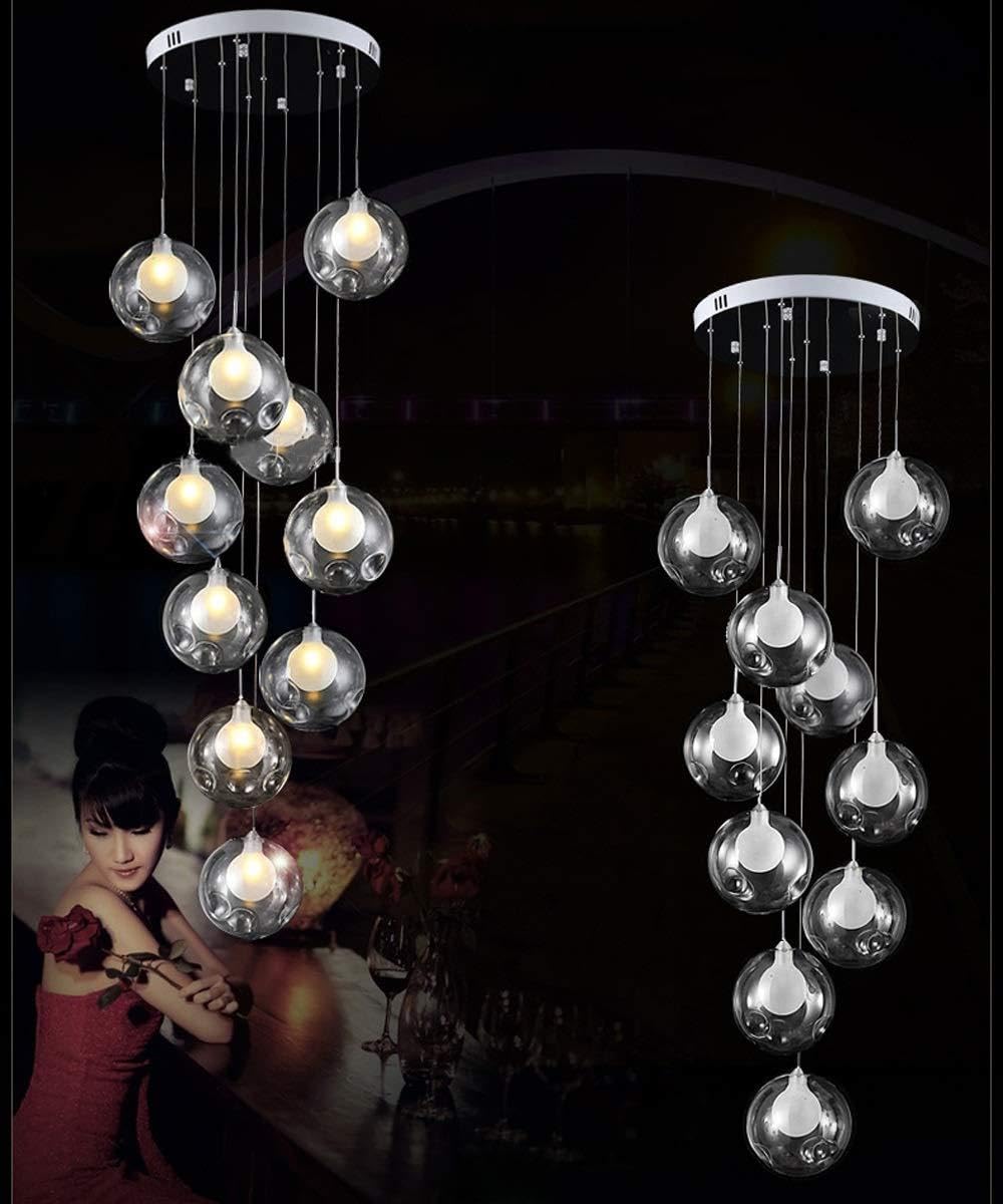 SXECAEPS Modern creative chandelier Creative Living Room Lamp Modern Minimalist LED Restaurant Duplex Staircase Nordic Art Personality Glass Ball Two-Layer (Size : 10 Balls)