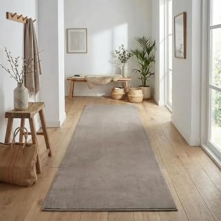 Jimri Flauschiger Teppich Läufer - Hochwertiger Kurzflor für Zuhause, Büro, Küche, Eingang, Flur, Wohnzimmer - Maschinenwaschbar - Rutschfester Teppich Waschbar - 80x250 cm - Taupe