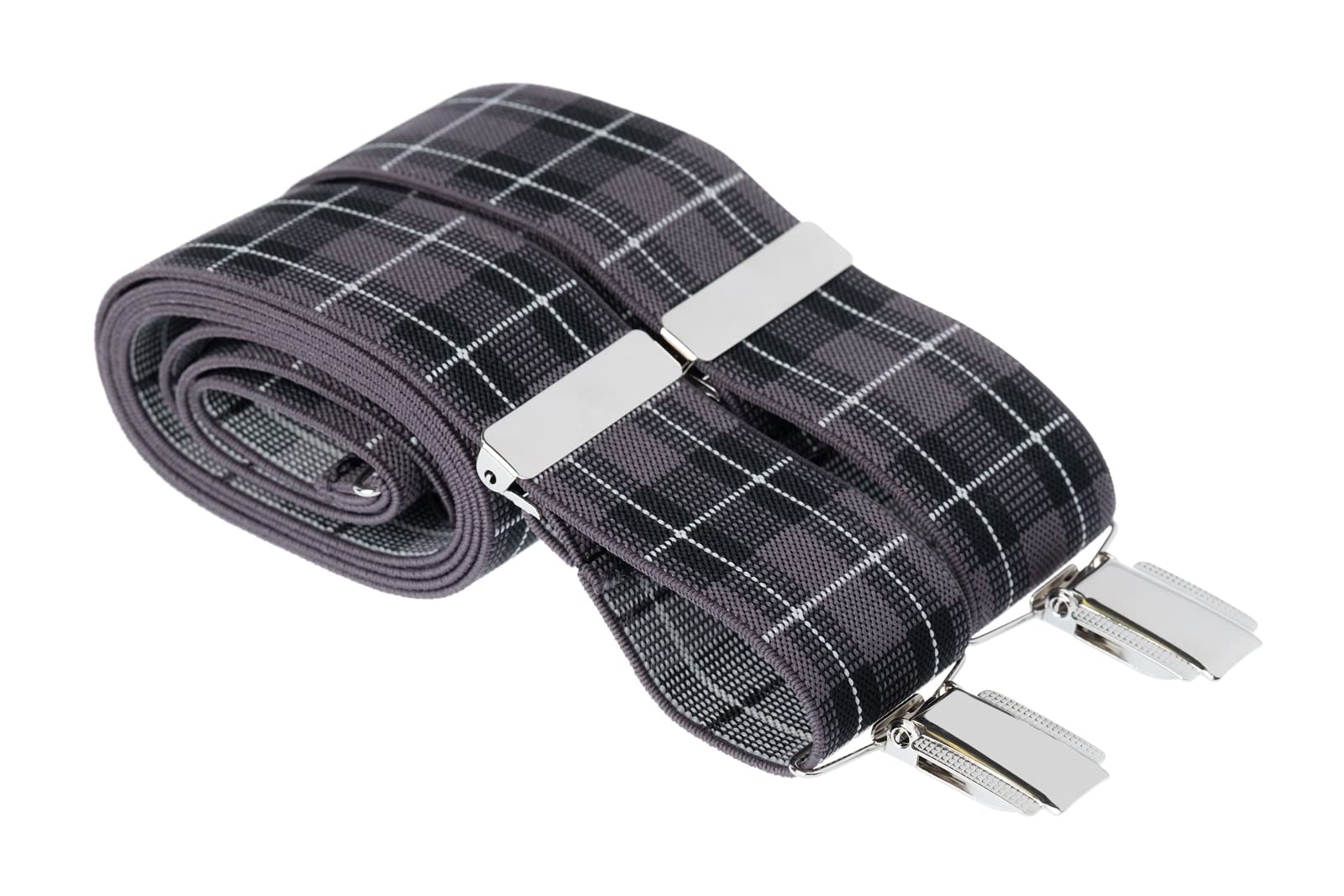 Mandittions Men's Black And Grey Clip On Tartan Trouser Braces With Silver Clips Standard 44 Inch