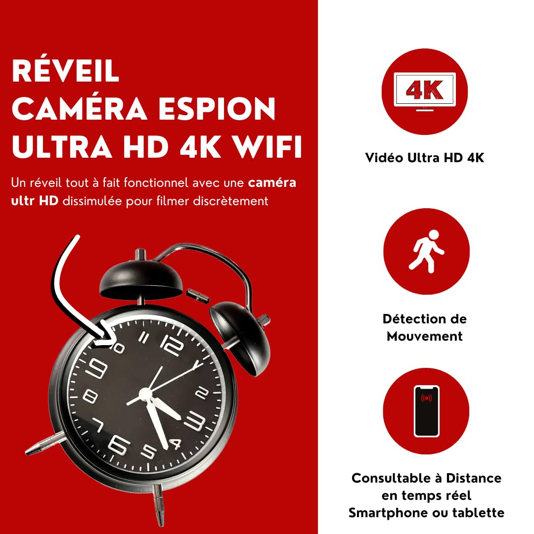 Reloj despertador con cámara espía 4K WiFi