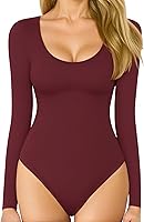 Vista 7 de MANGOPOP Long Short Sleeve Bodysuits for Women Scoop Neck Ribbed Body Suit Stretchy Basic T Shirt Tops