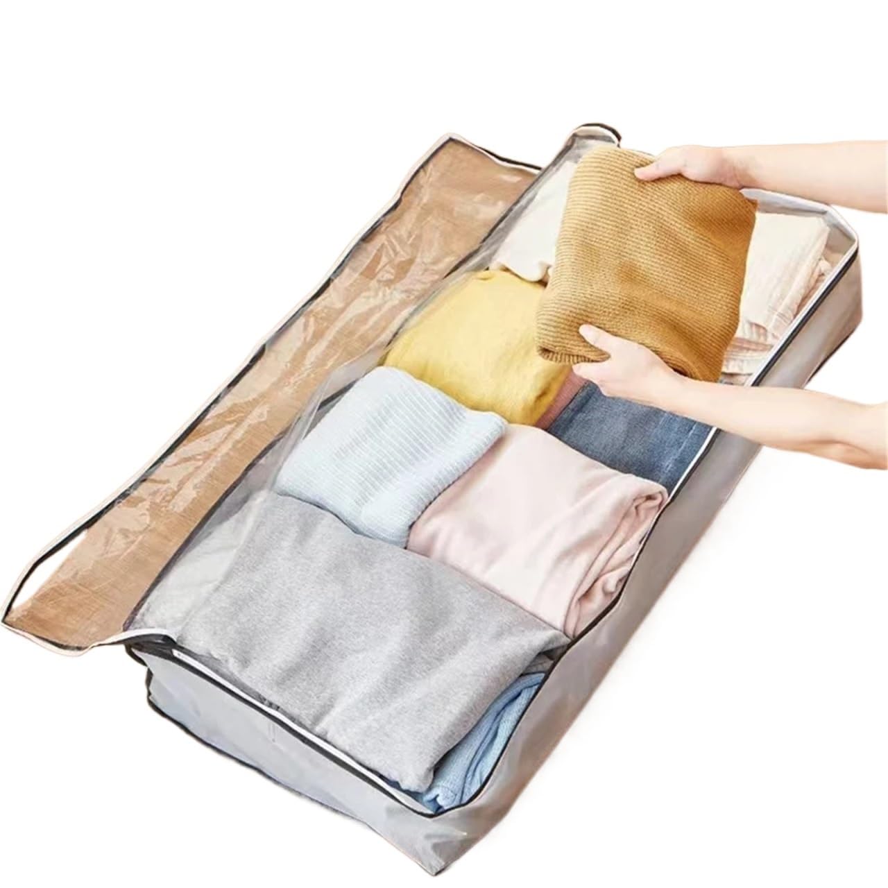 FCfpxwtz Clothes Storage Bags, Underbed Nonwoven Fabric Storage Boxes for Clothes Comforters Quilts 2 Pack or 4(Straight Zipper,4pcs)
