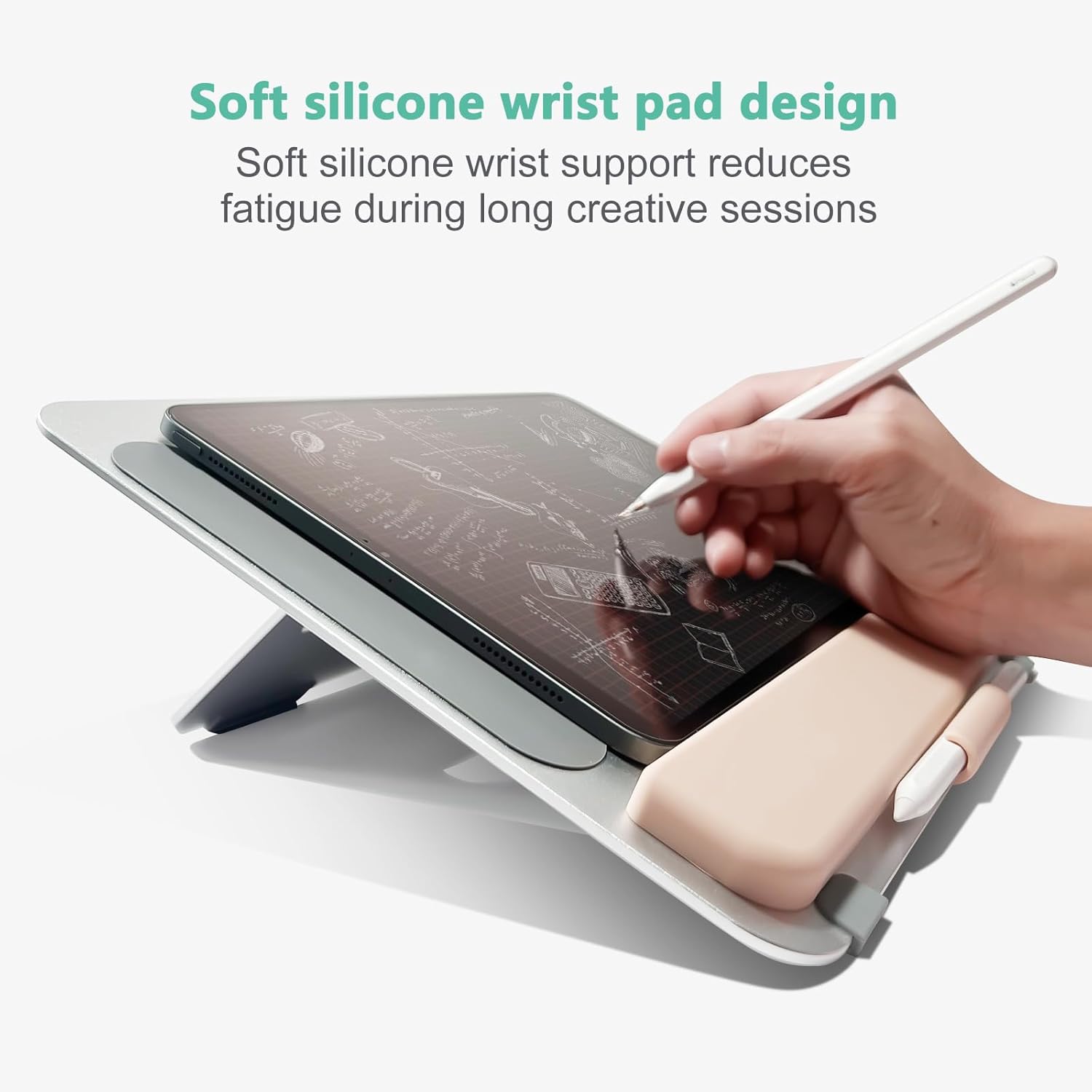 Aluminum Tablet Stand for iPad Air Pro Samsung Galaxy Tab and More 9.7/10.2/10.9/11/13inch,Adjustable Portable Mountwith Wrist Rest & Pencil Holder,Drawing/Desk/Writing (Silver)