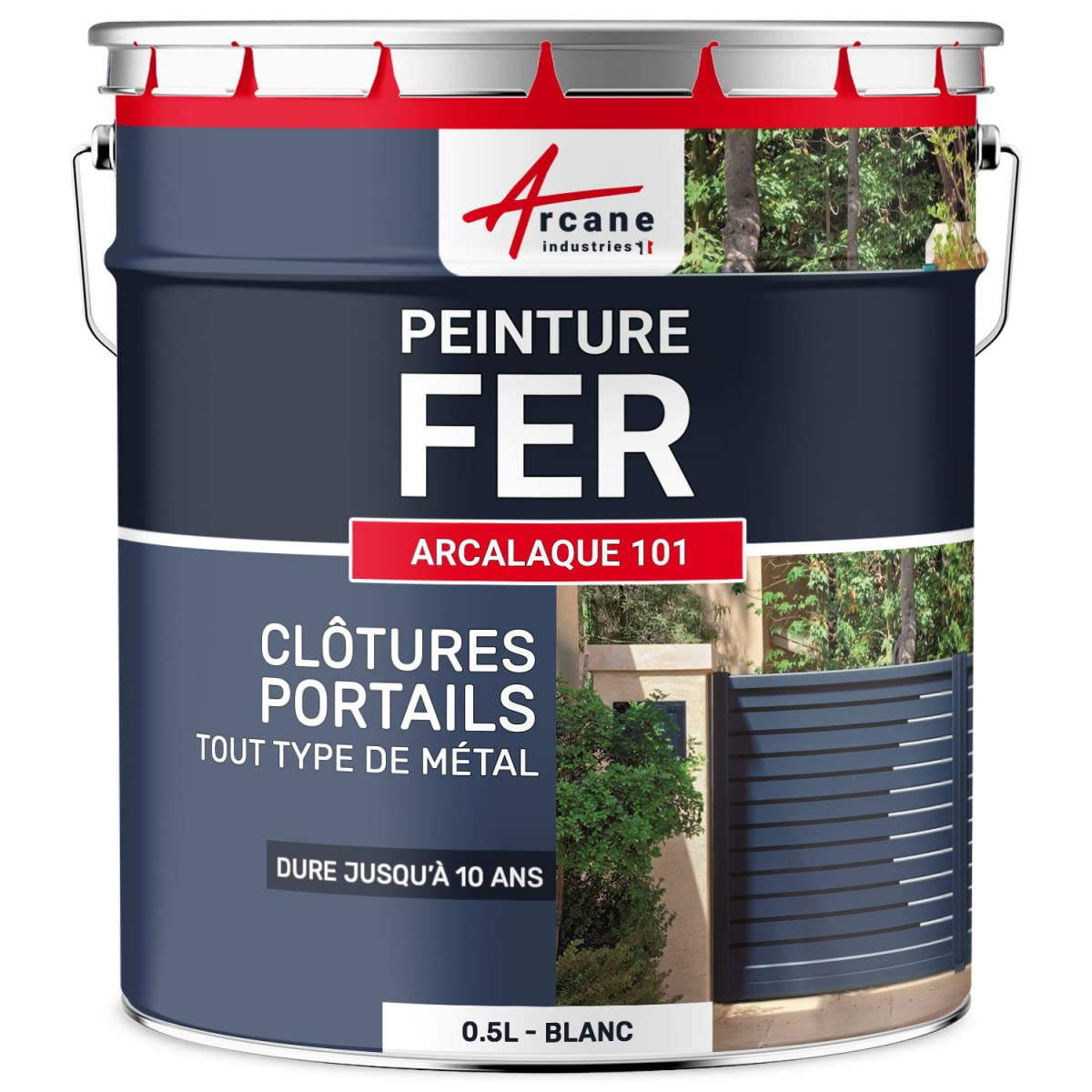 ARCANE INDUSTRIES Peinture métal et Fer pour Portail, Grille et Garde-​Corps : Arcalaque 101-​0.5 L Blanc - RAL 9003