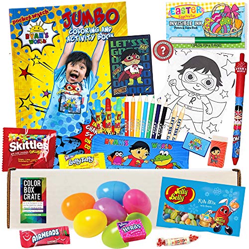 ColorBoxCrate Ryan's World Easter Basket Care Package, 20 Plus Piece Set, Easter Toys with Ryan's World Mystery Art Set, Ryan's World Toys in Ryan's World Gift Set, Easter Candy, Jelly Beans and More