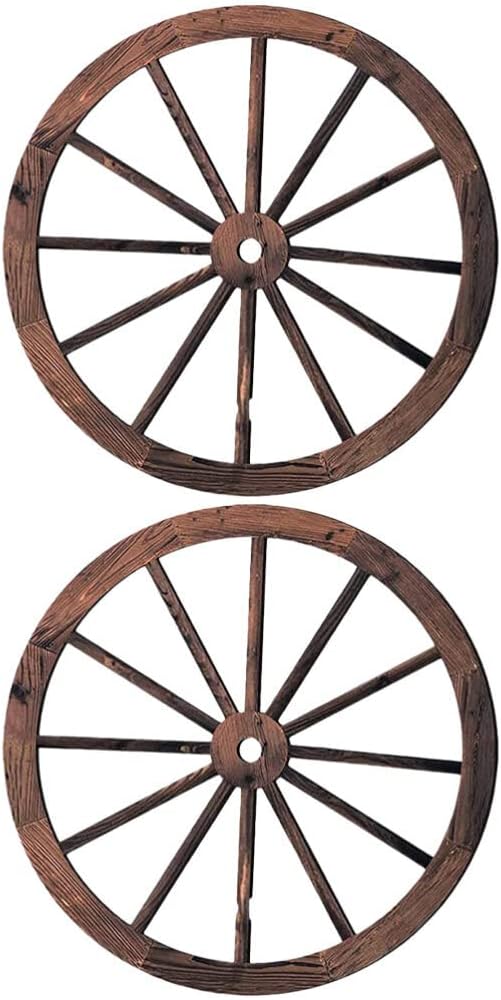 FOMIYES Wooden Wagon Wheel Decor 2pcs Vintage Wood Cartwheel Decor