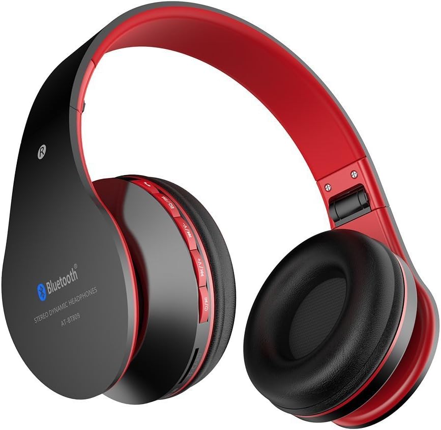 Aita Bluetooth Headphones Over Ear with Microphone, Wireless Sport Headset for Running, Jogging, Cycling, Driving, Compatible with iPhones Android Smartphone MP3 Players PC and Laptop (BT809, Red)