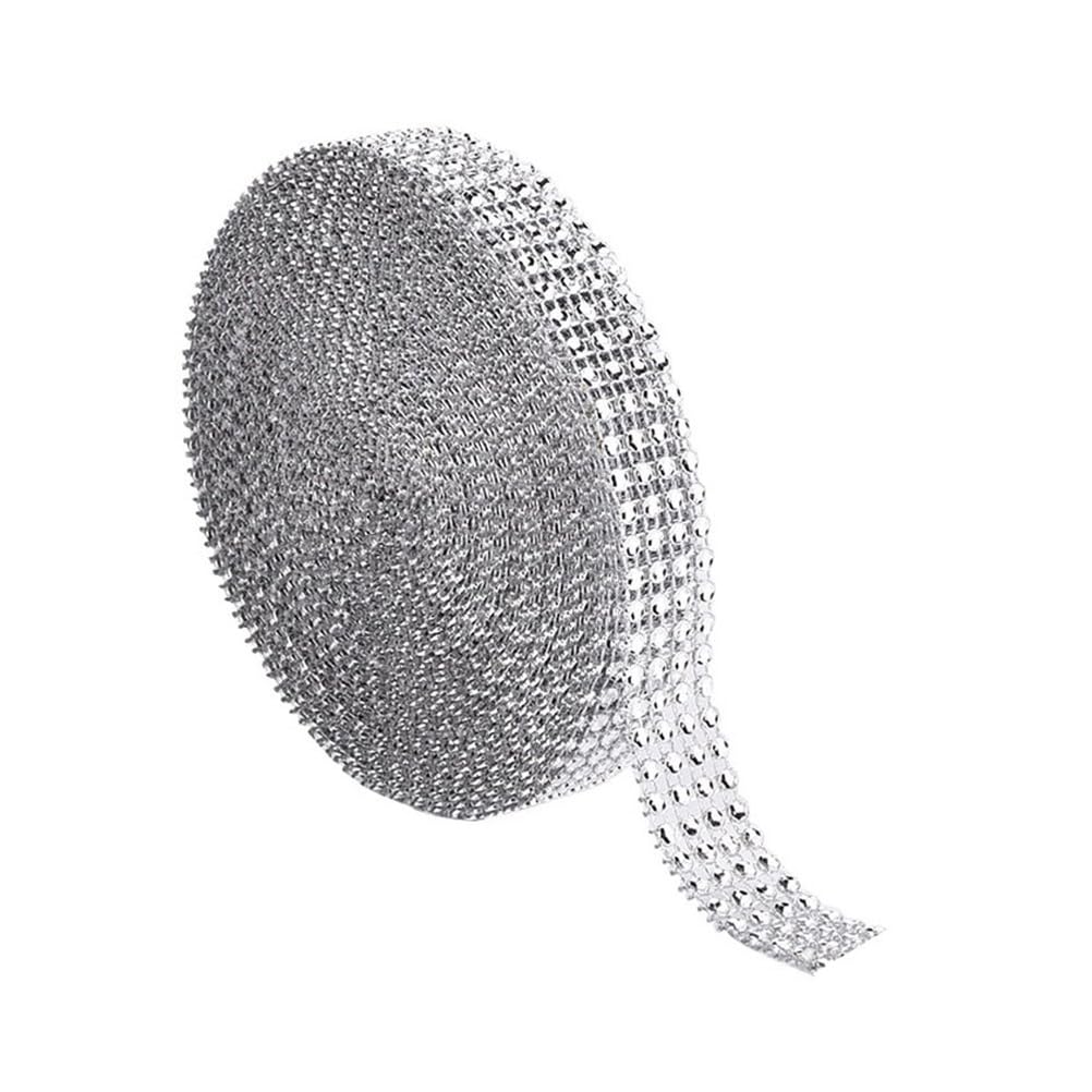 ULTNICE 910Cm Silver Rhinestone Diamante Ribbon Mesh Roll - 2Cm Width Sparkling Decorative Ribbon for DIY Crafting, Wedding Cakes, Parties and Gift Wrapping