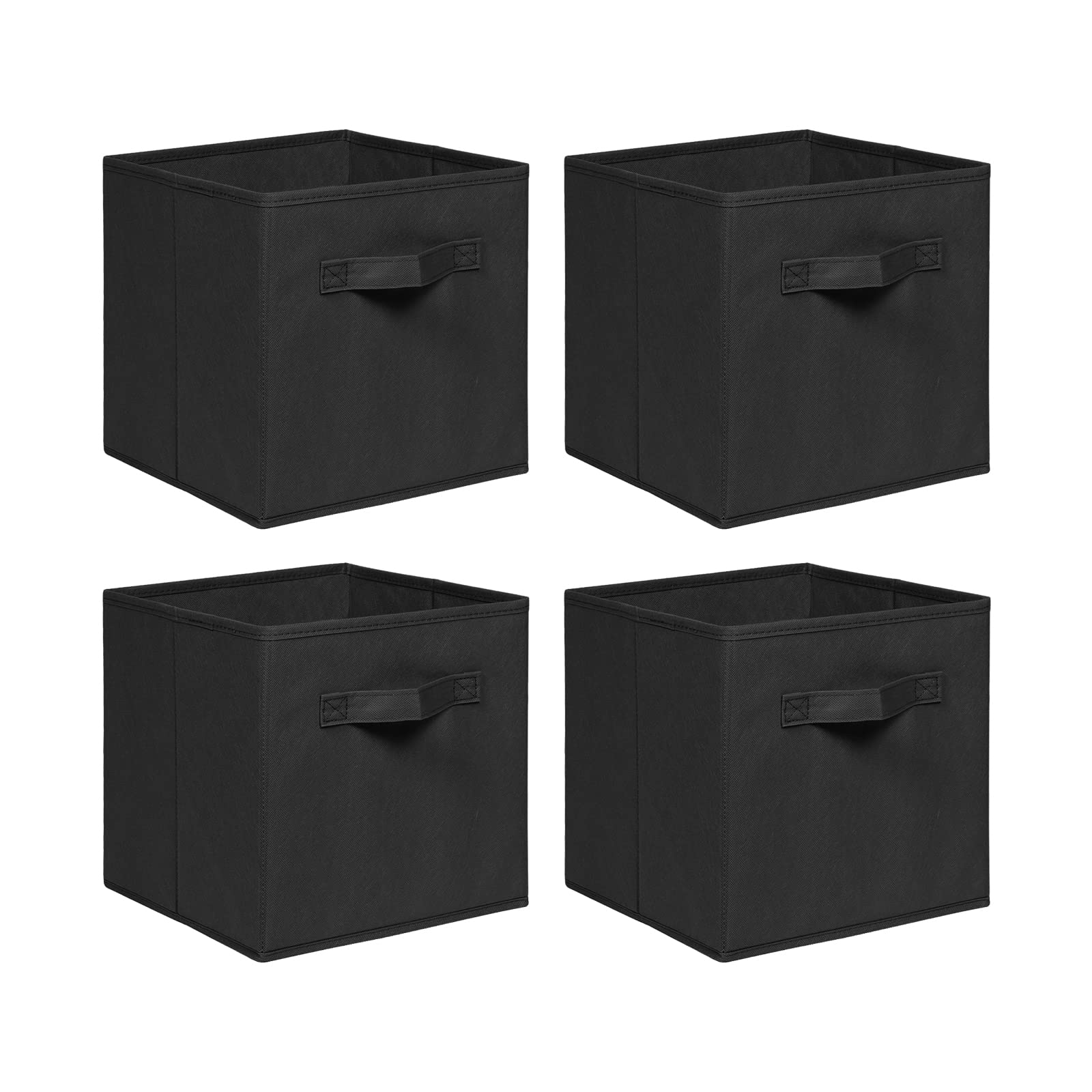NICEME Foldable Cube Storage Unit Boxes, Non-Woven Fabric Storage Boxes Set, Clothes Drawers for Shelves, 26.5x26.5x28 cm (Black, Set of 4)