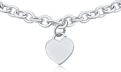 Bling Jewelry Pulsera personalizada de eslabones sólidos en forma de corazón de 7.5 y 8 pulgadas, collar de 16 pulgadas para mujeres y adolescentes,