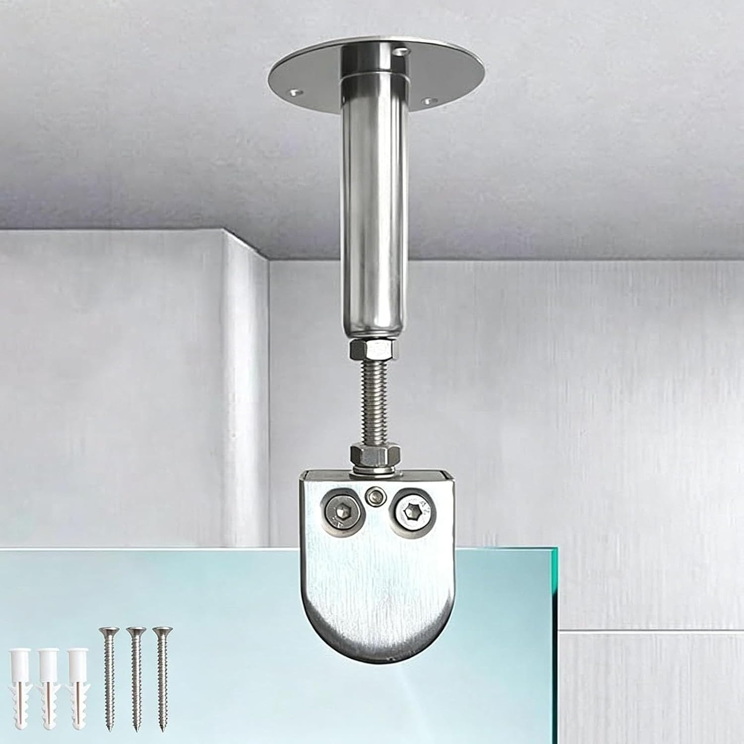 Stainless Steel Bath Door Support Arm, Adjustable Brace Rod for Stability, Heavy-Duty Door Reinforcement, Bathroom Hardware, Easy Installation, Durable Design