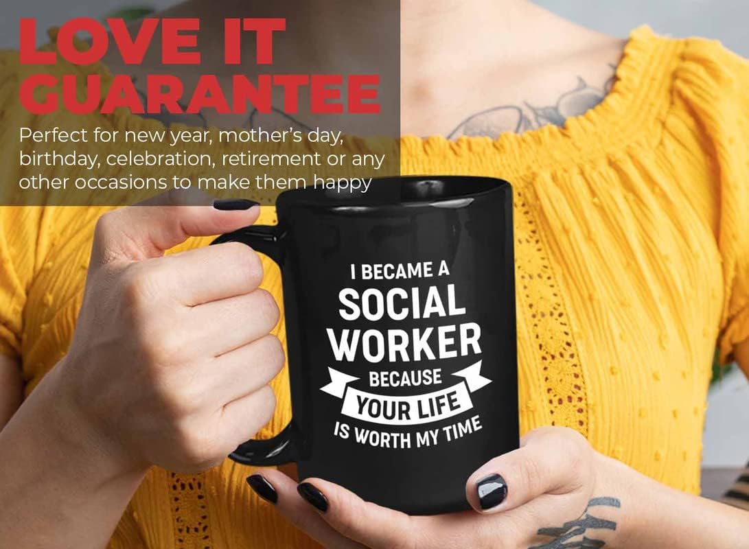 Bubble Hugs Social worker Coffee Mug 15oz Black - Worth My Time - Social Workers Appreciation Coworker Social Development Social Work Individual Family Community Team
