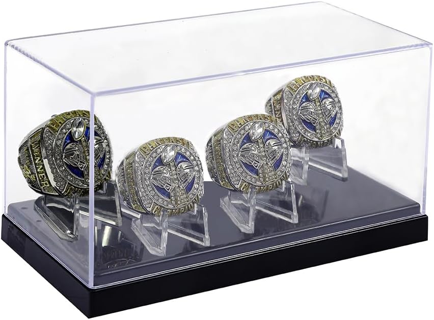 Championship Ring Display Case Box Holder Storage 4 Slot Hole Single for Football/Baseball/Basketball/Hockey/High School/Class/Graduate/College/Team/Father's Souvenir Sports Championship Ring