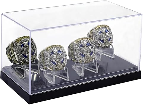 Championship Ring Display Case 4 Slot | Baseball, Softball, Football, Sport, High School Ring Box (Four Holes-1)