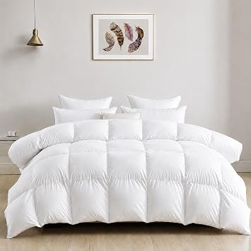 DWR Heavyweight Down Feather Fibers Comforter Oversized King, Ultra-Soft Cotton Blend Fabric, Overfilled Winter Warm Hotel Duvet Insert for Cold Weather/Sleeper (120x98, White)