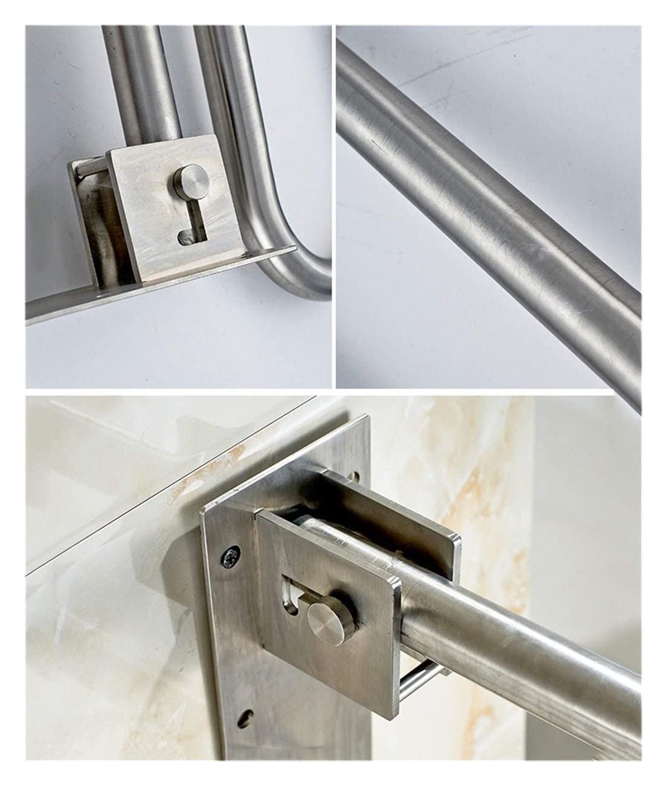 Barras de Apoyo, pasamanos, barandilla de Inodoro de Acero Inoxidable para Montaje en Pared, Asiento Plegable de Seguridad en Forma de U abatible.