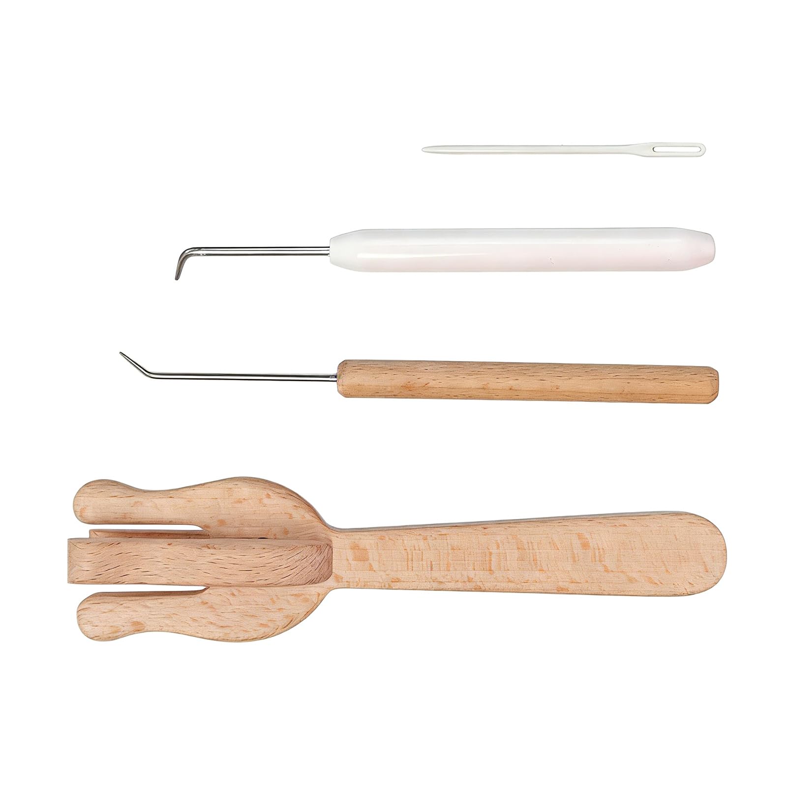 ZEPFJHE 4 Prongs Wooden Knitting Fork with Curved Tip Hook and Large Eye Needle for Scarves Hand Weaving Weave