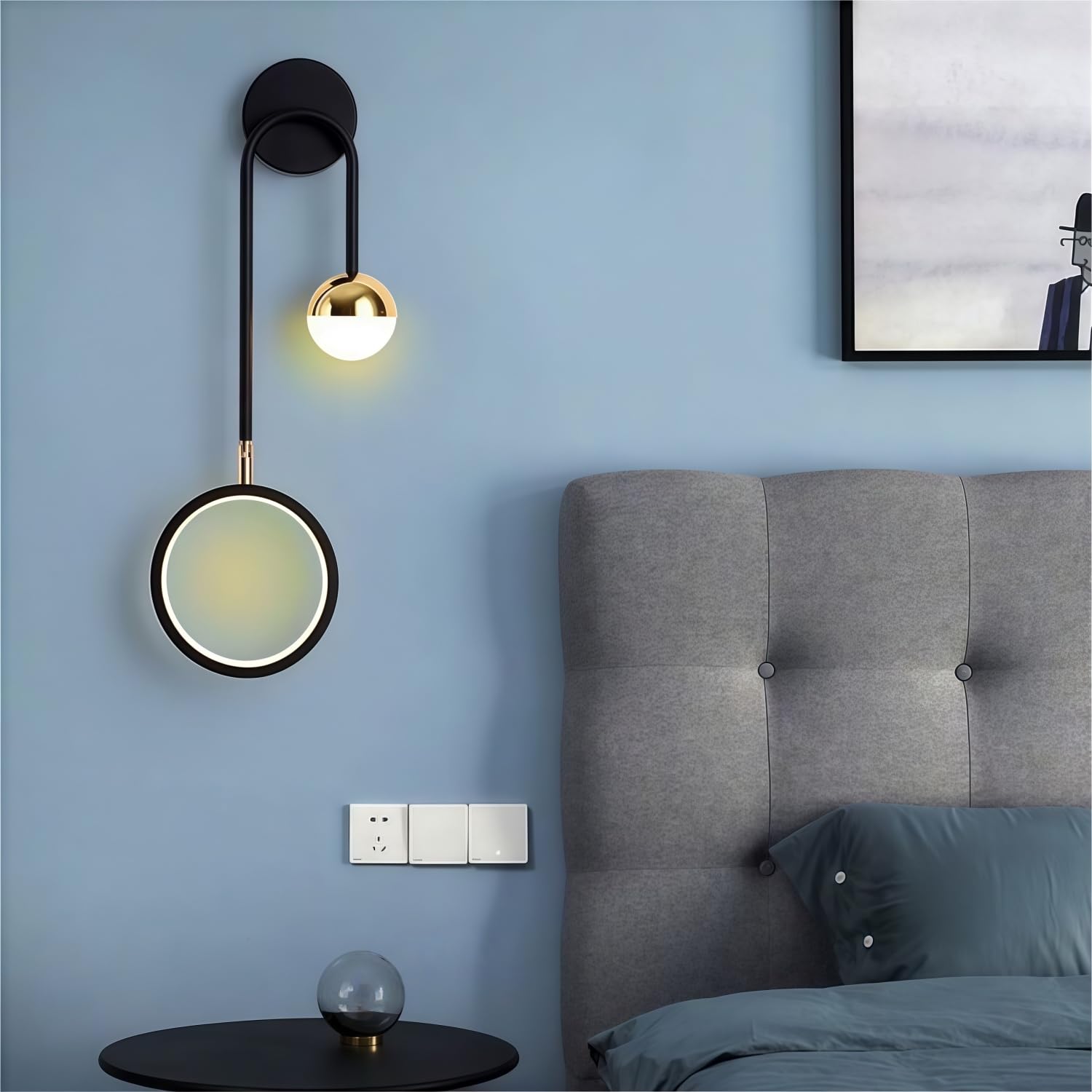 LED Wandbeleuchtung Energieeinsparung Effizientes Nachtlicht Moderne Einfachheit (Black, Black)
