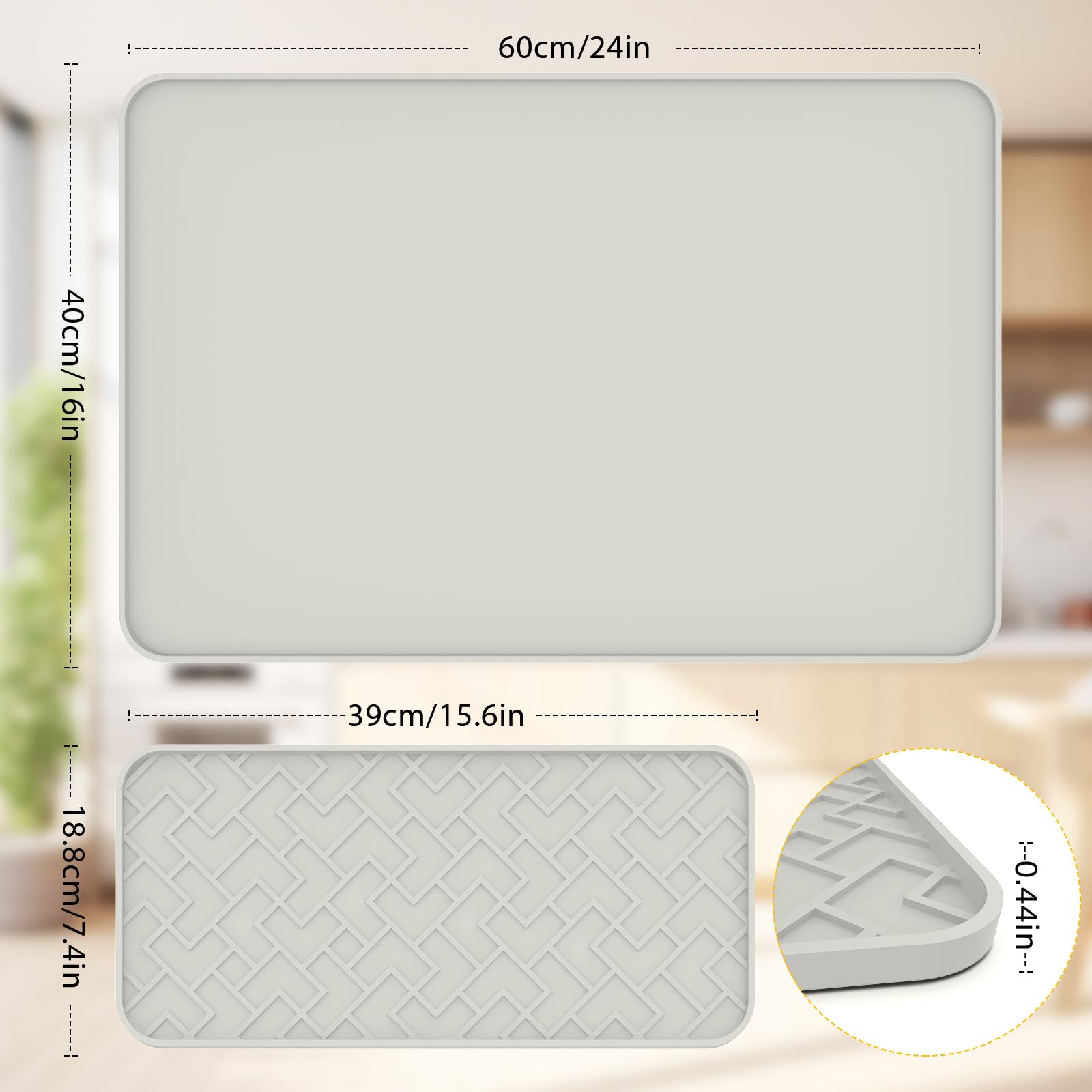 Tappetino da caffè in silicone con bordo convesso, 61 x 40,6 cm, facile da pulire, accessorio da bar adatto sotto macchine da caffè, caffettiere, macchine per il ghiaccio e cucina o scolapiatti