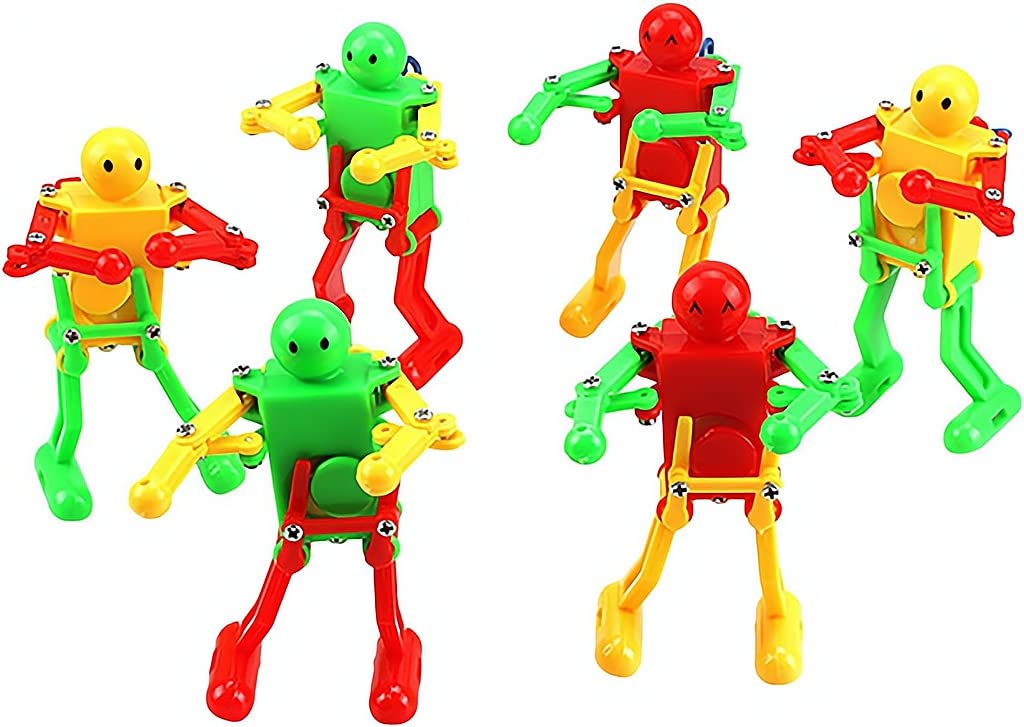 AzoneeFunny Spring Wind-up Dancing Walking Robot Toy for Kids, 6 Pack Robot Playset for Kids Role Playing, Swing Function Buddies Kids Role Playing, Robots Theme Party Activity, Random color