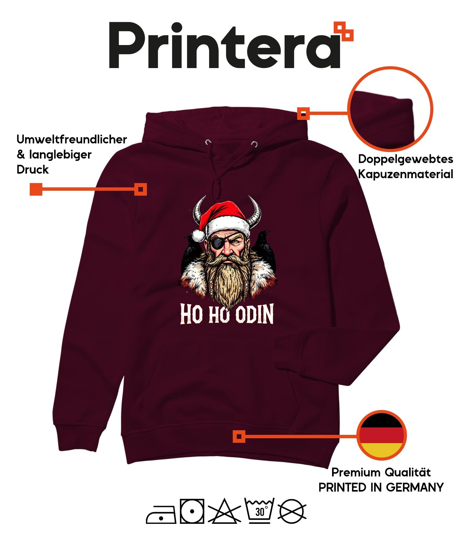 Ho Ho Odin Wikingowie Święty Mikołaj broda Opaska na oczy Rogi Kruki Unisex Bluza z kapturem