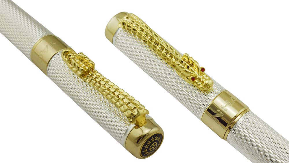 Jinhao Dragon King Füllfederhalter – Mittlere Feder, Rot Mit Drachen-Design Und Beweglicher Perle