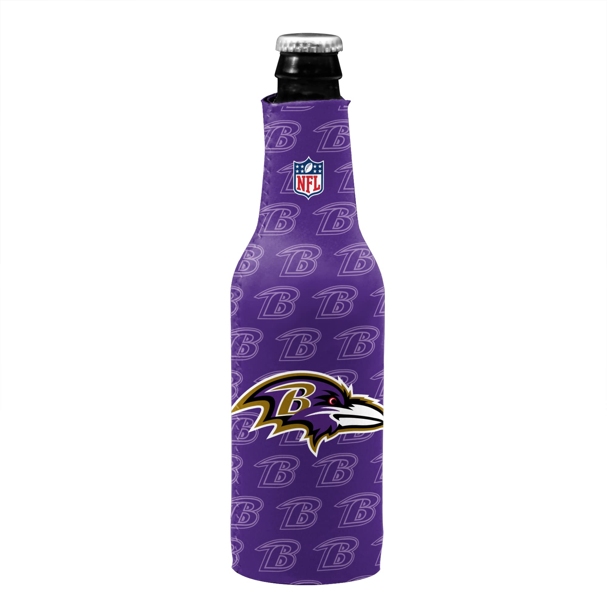 Bud Light& NFL Licensed Baltimore Ravens Premium Insulated Neoprene Bottle Koozy Cover/Cooler Sleeve -Easy On Gameday Foldable Beverage Apparel for 12 Ounce Beer Bottles, 2 Pack: 2 Sided Design