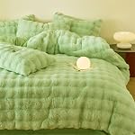 Lotus Karen Fluffy Comforter Cover Set-Rabbit Fluffy Faux Fur Duvet Cover Queen Size,Cream White Plush Fuzzy Furry Bedding Sets 3Pieces(1 Duvet Cover & 2 Pillow Shams),Zipper Closure