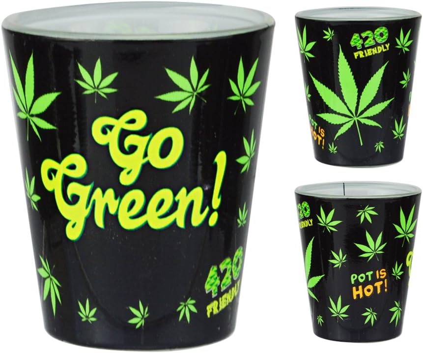 Rockin Gear Shot Glasses Set of 2 Go Green Marijuana Weed