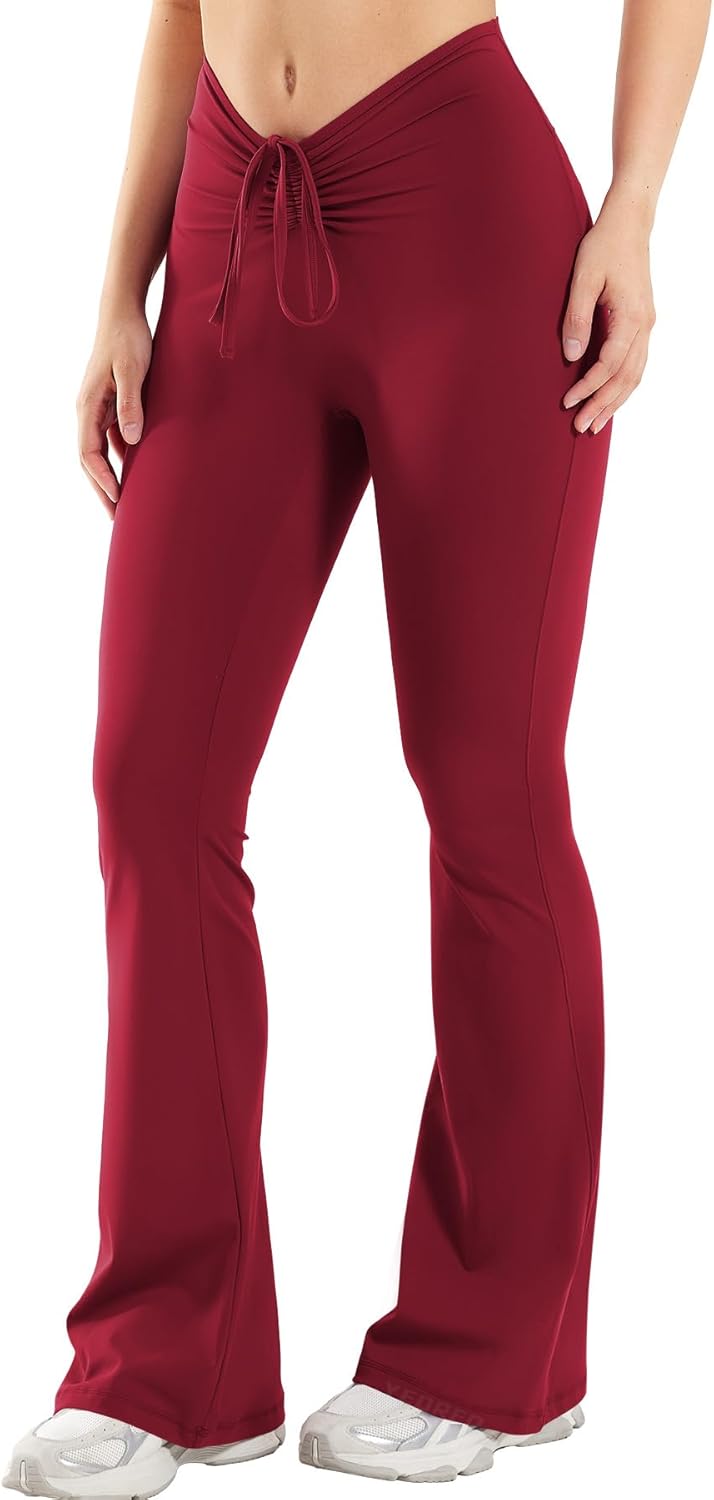 YEOREO Women Workout Scrunch Flare Leggings Drawstring No Front Seam Ericane Butt Lifting 31.5" Gym Yoga Leggings