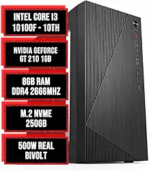 Pc Intel Core I3 10100f 10ªGeração, 8gb Ddr4, M.2 250gb, 500w Real, Nvidia Gt210 Wifi, Windows 10 Pro Trial+pacote Office Trial-lider