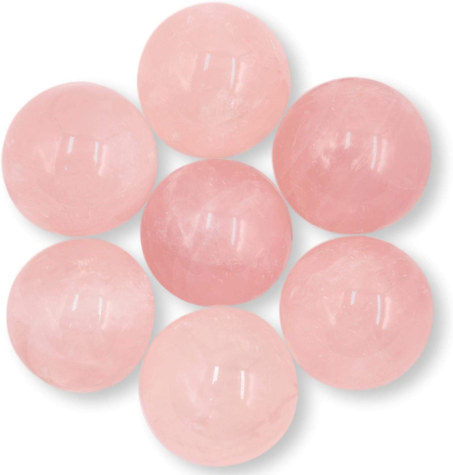 Nature Wonders Crystal Ball Sphere Rose Quartz 7 Spheres 1", 24-26mm for Reiki, Energy Healing, Meditation, Attracting Love, Palm Stones, TouchStones