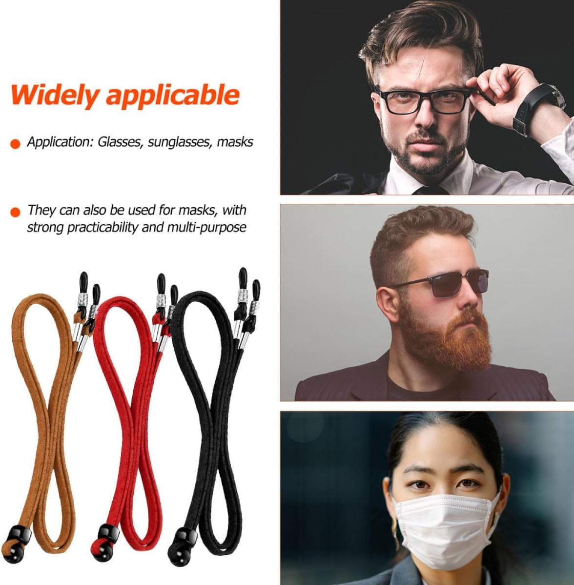 Ciieeo 9pcs Adjustable Eyeglass Chain Set Suede Anti-lost Glasses Strap for Sports and Everyday Use, Multi-color Eyewear Lanyard for Women and Men