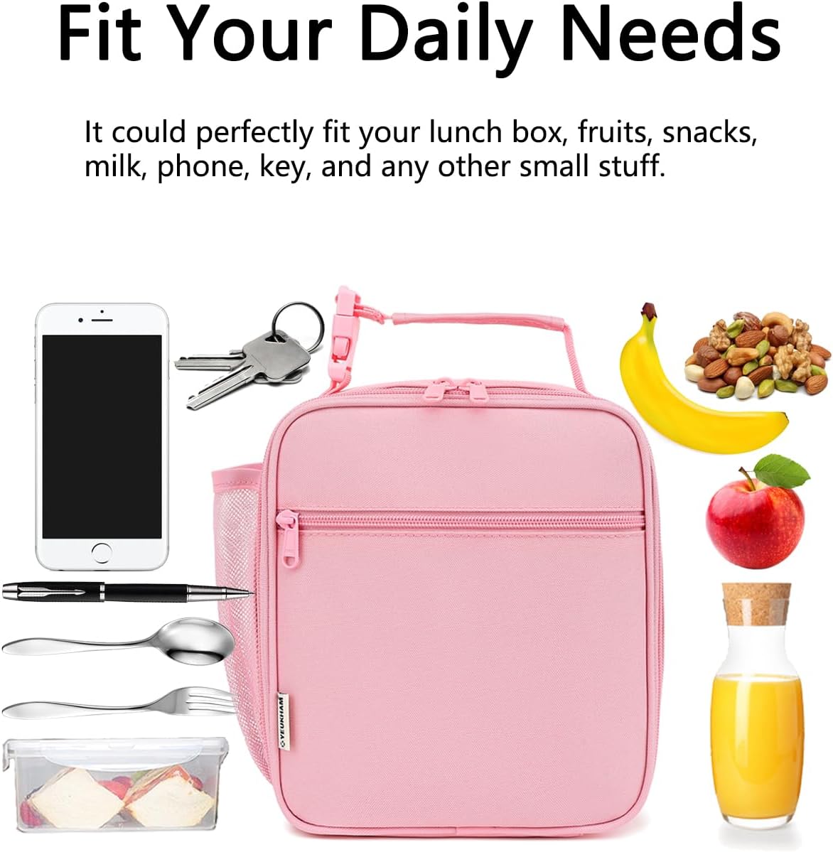 Lunch Box for Kids Boys Girls Men Women, Insulated Small Soft Cooler Lunch Bag Kit for School Work Picnic Travel - Reusable Portable lunchbox, Pink - Image 6