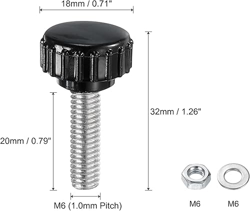 Miniatura 87 de uxcell Juego de 4 perillas moleteadas, tornillos de pulgar con tuercas y arandelas, rosca macho métrica M6 x 1.378 in, cabeza de plástico de 0.984