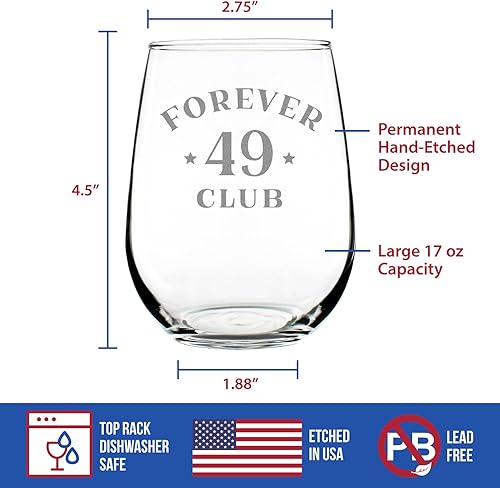 Miniatura 10 de Forever 49 Club - Stemless Wine Glass 50th Birthday Gifts for Women & Men Turning 50 - Bday Party Decor - Large 17 Oz Glasses